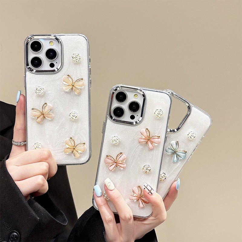Butterfly Flower Glitter Phone Case Suitable for Iphone17Promax Glue Apple 14Plus Soft Case 16 Women''s Model - Image 2