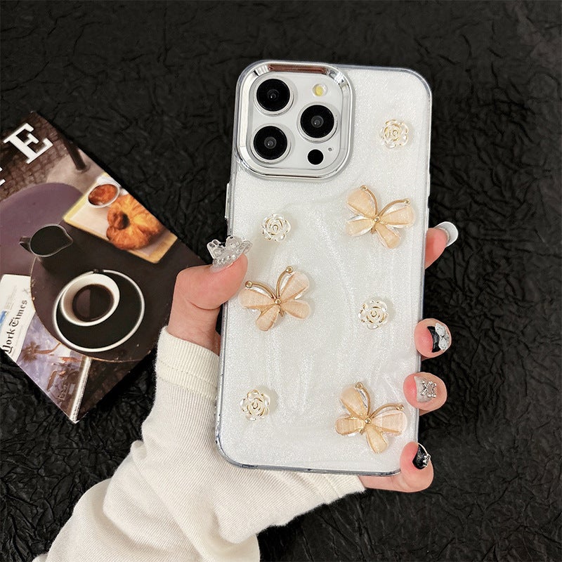 Butterfly Flower Glitter Phone Case Suitable for Iphone17Promax Glue Apple 14Plus Soft Case 16 Women''s Model - Image 1