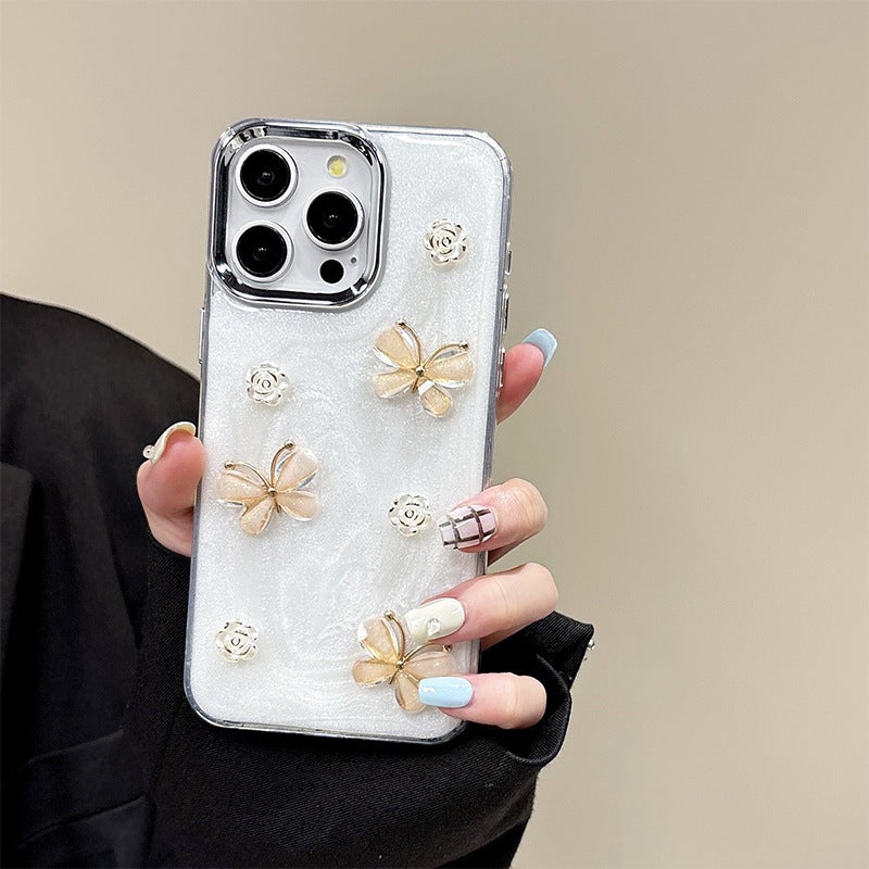 Butterfly Flower Glitter Phone Case Suitable for Iphone17Promax Glue Apple 14Plus Soft Case 16 Women''s Model - Image 3