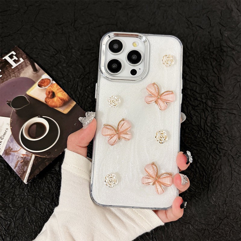 Butterfly Flower Glitter Phone Case Suitable for Iphone17Promax Glue Apple 14Plus Soft Case 16 Women''s Model - Image 5