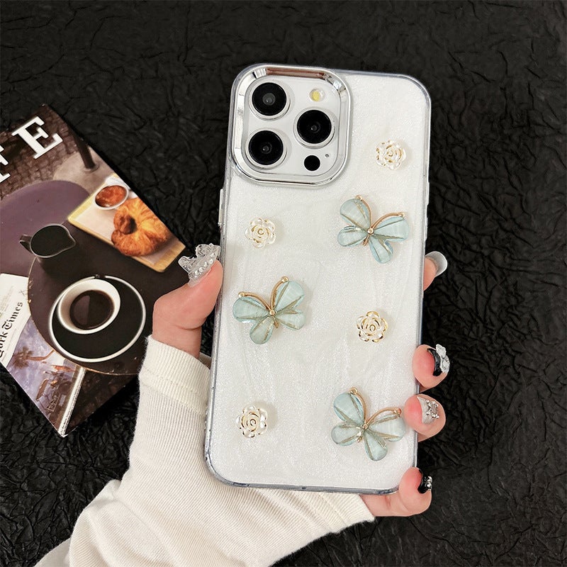 Butterfly Flower Glitter Phone Case Suitable for Iphone17Promax Glue Apple 14Plus Soft Case 16 Women''s Model - Image 4
