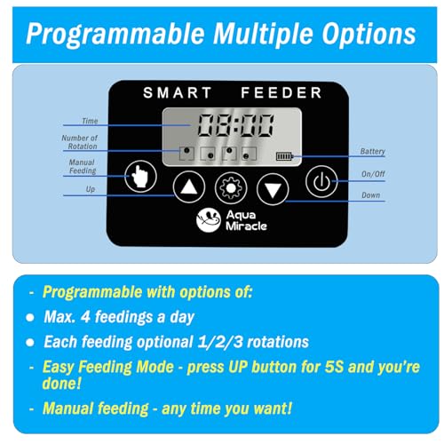 AquaMiracle Programmable Automatic Fish Feeder for Aquarium Auto Fish Food Dispenser with Timer Volume Adjustable Vacation Aquarium Feeder with Digital Display for Granules Pallets Strips - Image 3