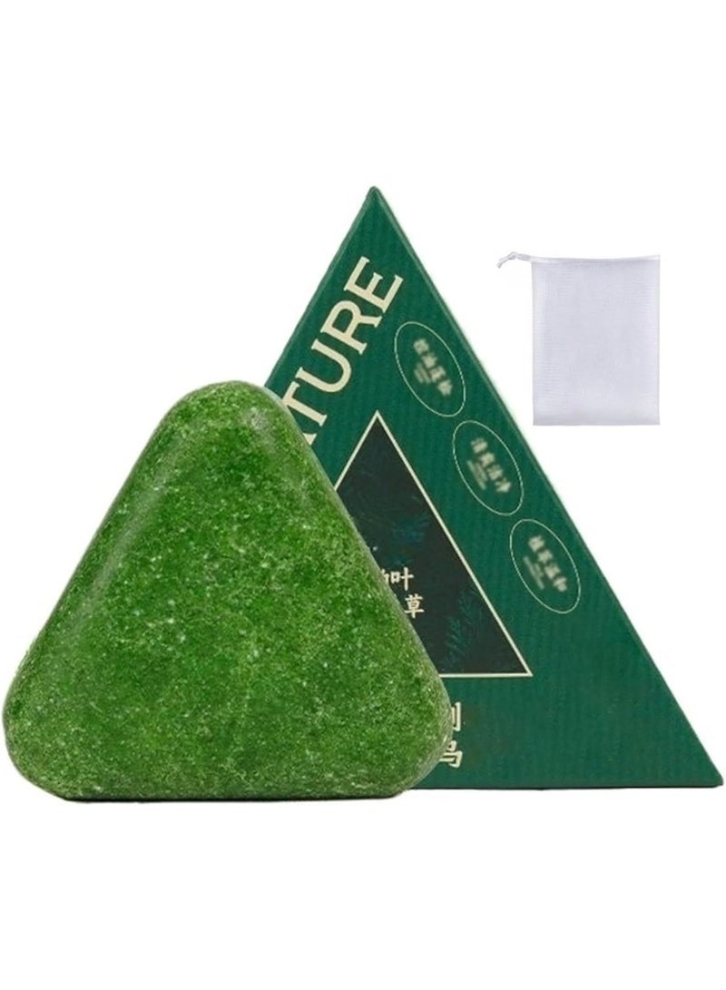 طبيعة صابون شامبو نيتشر تراينجل، شامبو نيتشر سفن جرين للنساء والرجال، صابون عشبي للعناية بالشعر، صابون شامبو صلب نباتي، منظف لطيف ومهدئ ومقوي ومغذي للشعر - Image 1