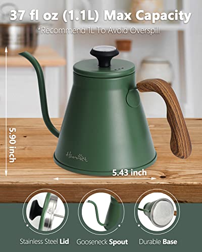 Harriet Gooseneck Kettle with Thermometer for Pour Over Coffee and Tea, 37 fl oz, Stainless Steel, Durable 3-Layer Base, Ideal Spout for Precision Pouring, Compatible with all Stove Tops, Green - Image 5