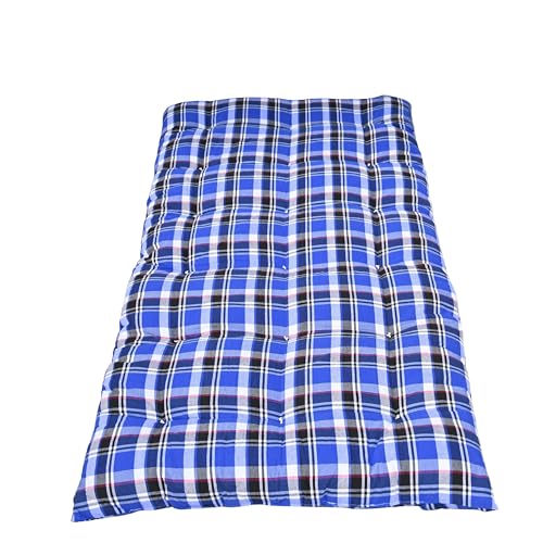 NEXTGO Mattress Single Bed Size 3 x 6 Feet | Soft White Cotton Fibre Tri Fold Floor Mattress | Guest, Travel, Bachelors, PG, Hostel, Use Tufted Ruyi gaddi | White-Blue Checks | SGM - Image 1
