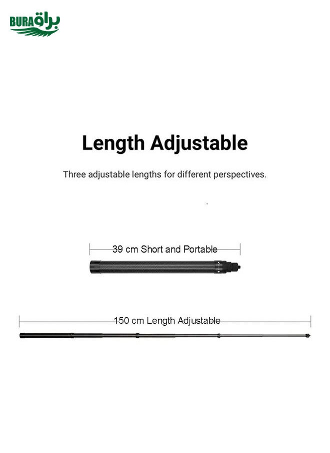 BURAQ - 1.5m Carbon Fiber Extended Monopod Invisible Selfie Stick For Insta360  / DJI Action / GoPro / Xiao Yi Sports Camera - Image 1