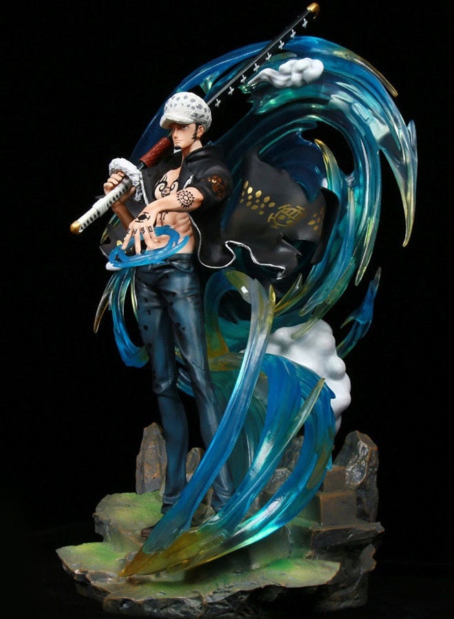 One Piece Light-Up Phantom Trafalgar Law Scene Action Figure Model , Death Wink Edition Cool Anime Collectible , Trendy Anime Statue Toy, Desktop Decor Figure Model Toy , Office Decor Figure , Car Ornament, Birthday Gift For Kids Boys and Girls, For Commemoration, Collection and Display, Black/White/blue , 43 cm - Image 5