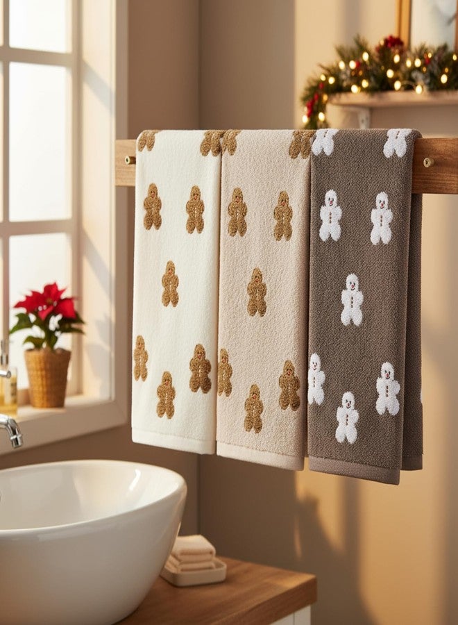Oudain 3 Pcs Christmas Gingerbread Hand Towels Embroidered 100% Cotton Gingerbread Man Decorative Bath Towels for Xmas Winter Farmhouse Bathroom Hand Drying Kitchen Party Gift 13.7 x 29.5 Inch - Image 4