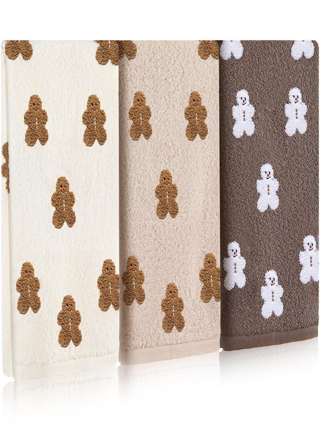 Oudain 3 Pcs Christmas Gingerbread Hand Towels Embroidered 100% Cotton Gingerbread Man Decorative Bath Towels for Xmas Winter Farmhouse Bathroom Hand Drying Kitchen Party Gift 13.7 x 29.5 Inch - Image 1