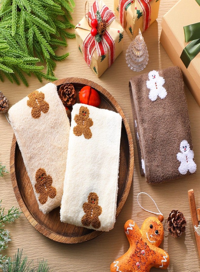 Oudain 3 Pcs Christmas Gingerbread Hand Towels Embroidered 100% Cotton Gingerbread Man Decorative Bath Towels for Xmas Winter Farmhouse Bathroom Hand Drying Kitchen Party Gift 13.7 x 29.5 Inch - Image 3