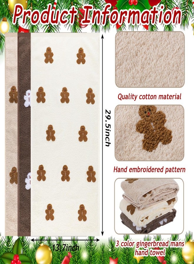 Oudain 3 Pcs Christmas Gingerbread Hand Towels Embroidered 100% Cotton Gingerbread Man Decorative Bath Towels for Xmas Winter Farmhouse Bathroom Hand Drying Kitchen Party Gift 13.7 x 29.5 Inch - Image 2