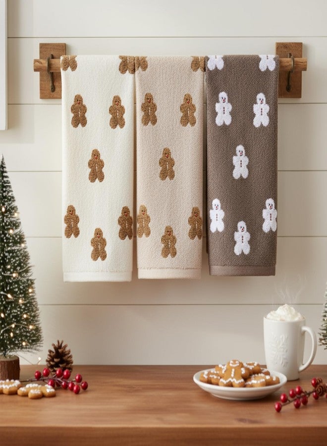 Oudain 3 Pcs Christmas Gingerbread Hand Towels Embroidered 100% Cotton Gingerbread Man Decorative Bath Towels for Xmas Winter Farmhouse Bathroom Hand Drying Kitchen Party Gift 13.7 x 29.5 Inch - Image 5
