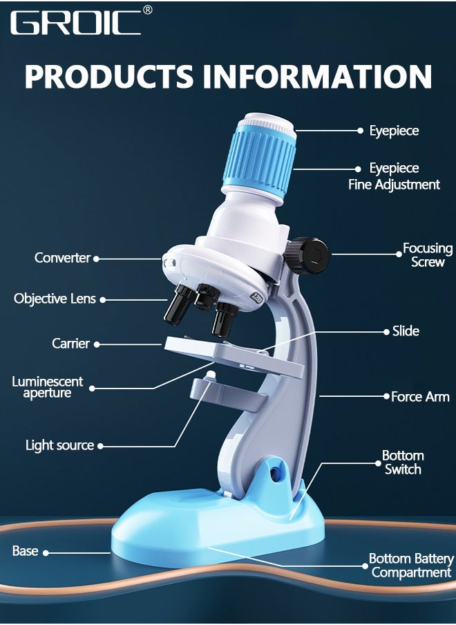 GROIC - Kids Microscope Science Microscope Kits Little World Science Kits Beginner Microscope Kit with LED 200X, 600X and 1200X Magnification Kids Educational Toy Preschool Science Toy - Image 1