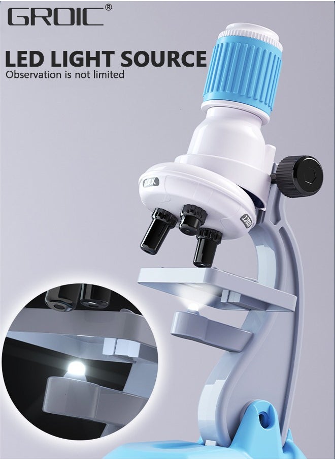 GROIC - Kids Microscope Science Microscope Kits Little World Science Kits Beginner Microscope Kit with LED 200X, 600X and 1200X Magnification Kids Educational Toy Preschool Science Toy - Image 1