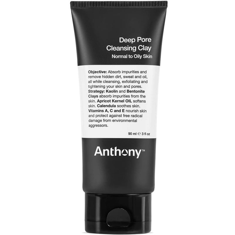 Anthony Deep Pore Cleansing Clay 3 Fl Oz Contains Kaolin and Bentonite Clays Apricot Oil Calendula Vitamins A C and E Removes Dirt Sweat and Oil While Deep Cleansing and Exfoliating Skin