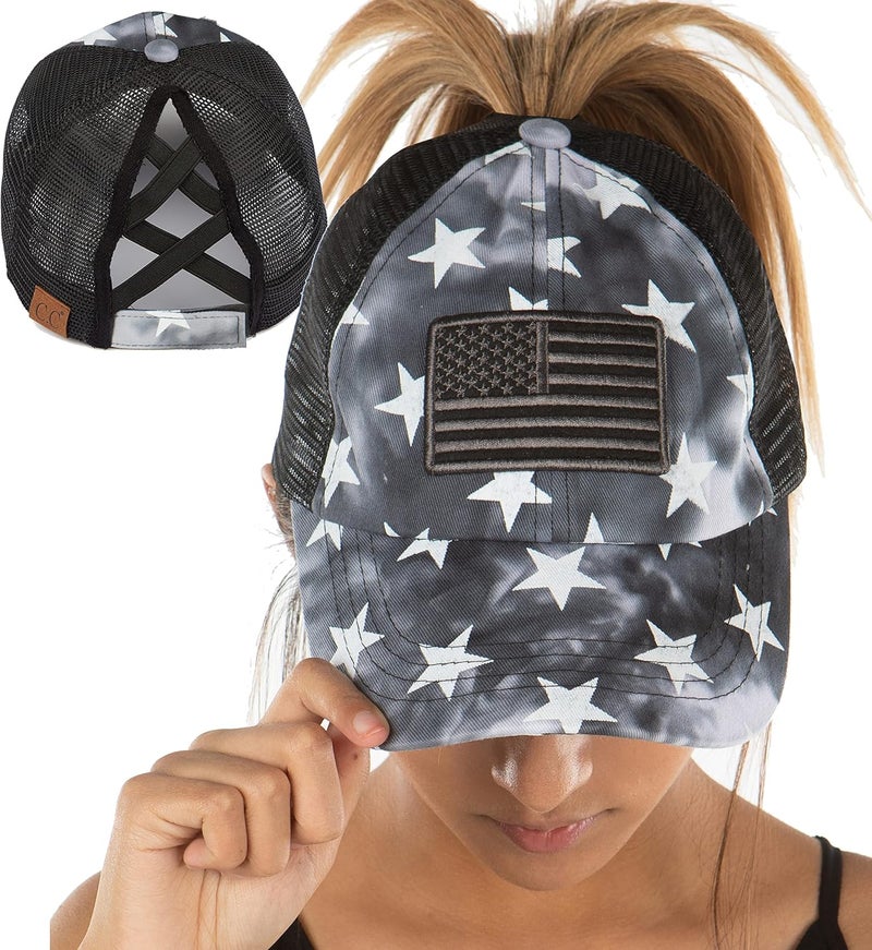 Funky Junque Ponytail Hat for Women - Baseball Cap with Adjustable Fit & High Pony Tail Criss Cross Back for Everyday Wear - Image 1