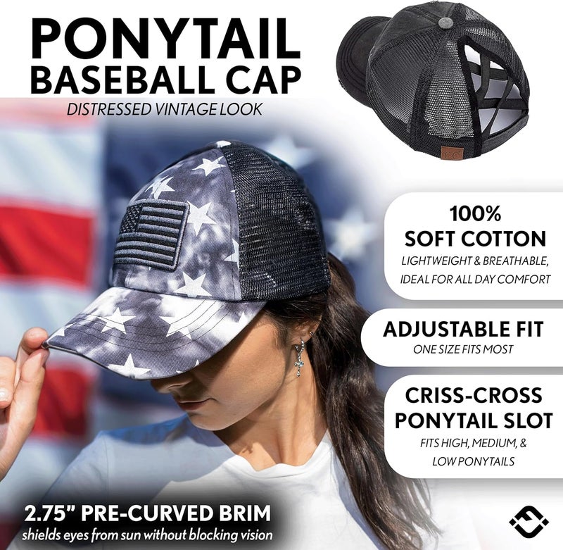 Funky Junque Ponytail Hat for Women - Baseball Cap with Adjustable Fit & High Pony Tail Criss Cross Back for Everyday Wear - Image 2