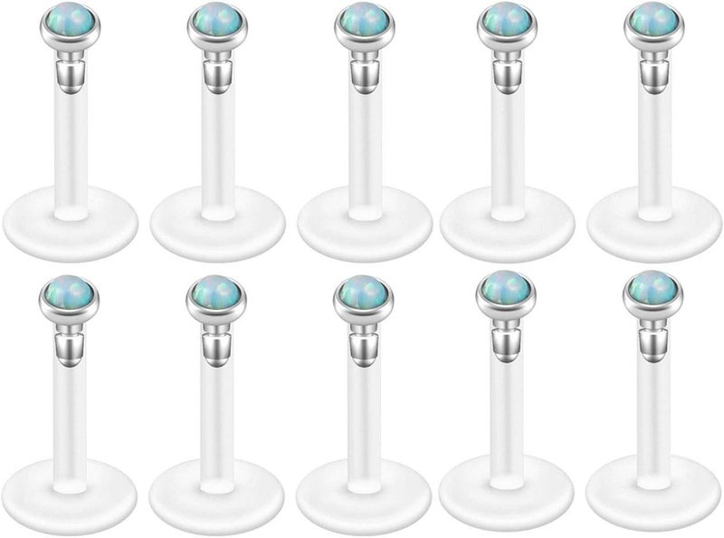 PiercingJ 8-10pcs 16G Stainless Steel + UV Flexible Acrylic Opal Crystal Tragus Retainer Flexible Acrylic Lip Ring Labret Monroe Studs Tragus Helix Cartilage Barbell Earring - Image 1