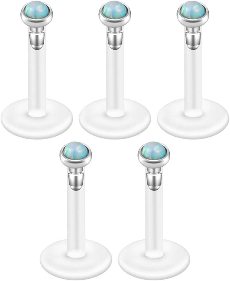 PiercingJ 8-10pcs 16G Stainless Steel + UV Flexible Acrylic Opal Crystal Tragus Retainer Flexible Acrylic Lip Ring Labret Monroe Studs Tragus Helix Cartilage Barbell Earring - Image 2