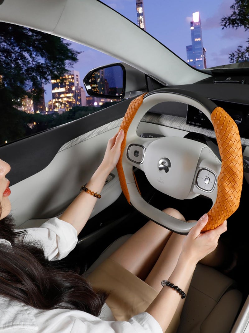PartsTo Quick Install Braided Pattern Nappa Leather Steering Wheel Grips,Woven Texture Car Steering Wheel Cover,for Women,for 14 to 15.5 inches Sedan Coupe SUV - Image 3