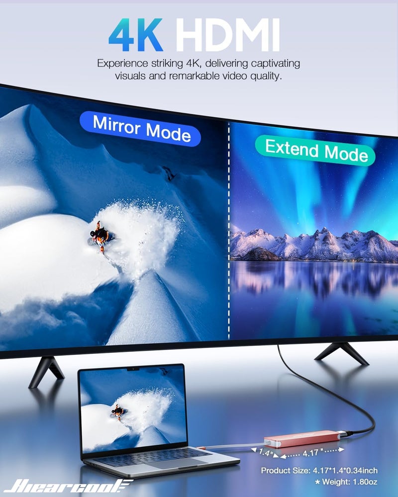 Hiearcool محور USB C من Hiearcool، دونجل USB-C، محول 7 في 1 USBC إلى HDMI متوافق مع MacBook و Dell و Lenovo و Asus و Thunderbolt 3 و Thunderbolt 4 محطة إرساء Type C (HDMI USB3.0 TF/SD PD) - ذهب وردي - Image 4