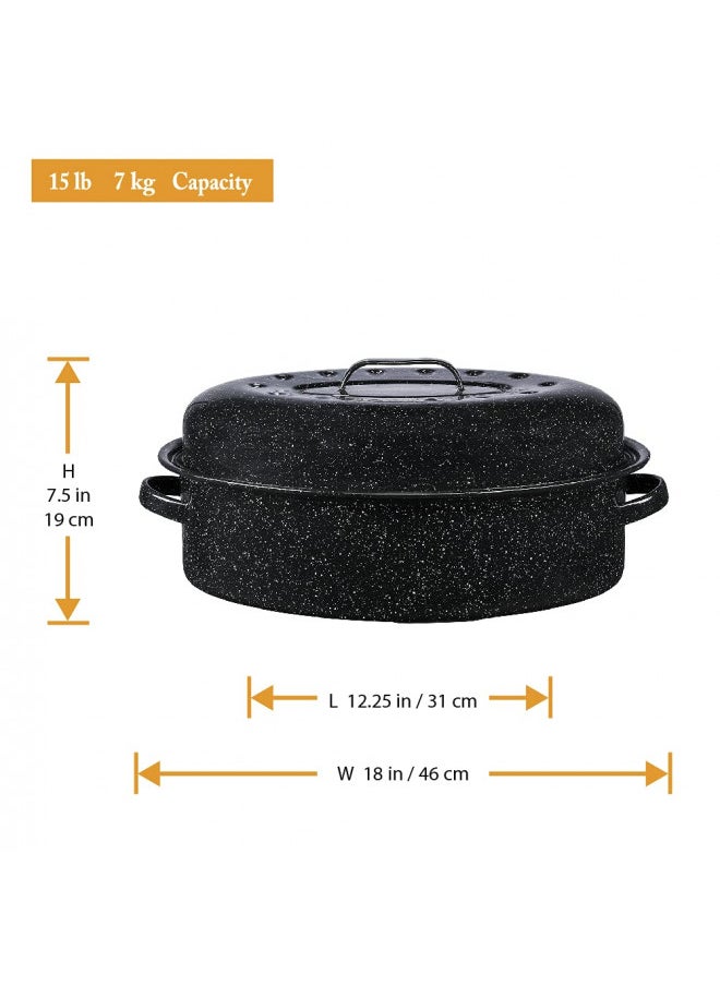 Granite Ware 15 lb. Capacity (18 in.) Covered Oval Roaster, Speckled Black Enamel on Steel