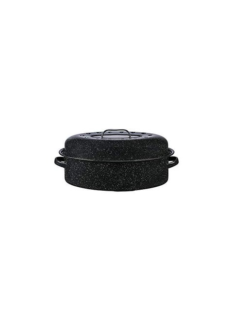 Granite Ware 15 lb. Capacity (18 in.) Covered Oval Roaster, Speckled Black Enamel on Steel