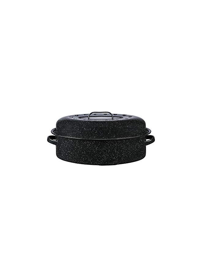 Granite Ware 15 lb. Capacity (18 in.) Covered Oval Roaster, Speckled Black Enamel on Steel