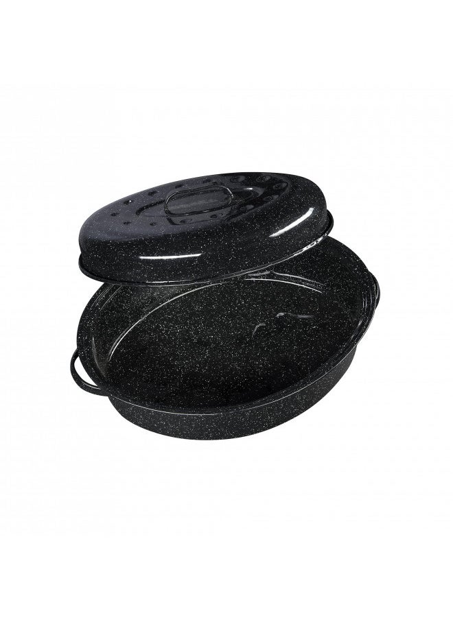 Granite Ware 15 lb. Capacity (18 in.) Covered Oval Roaster, Speckled Black Enamel on Steel
