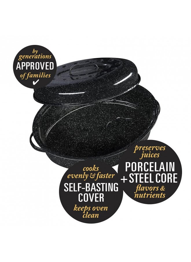 Granite Ware 15 lb. Capacity (18 in.) Covered Oval Roaster, Speckled Black Enamel on Steel