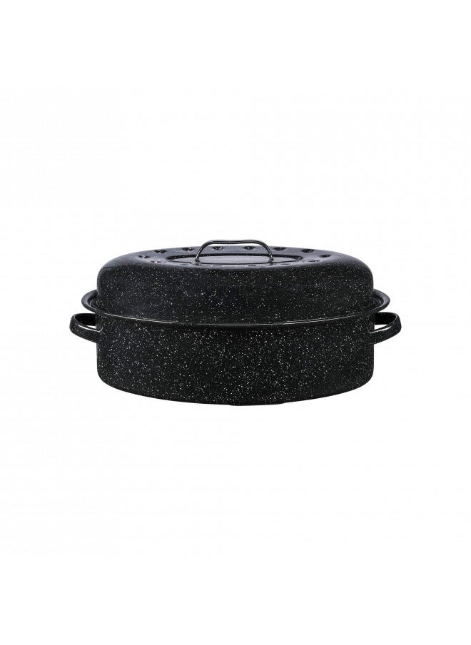 Granite Ware 15 lb. Capacity (18 in.) Covered Oval Roaster, Speckled Black Enamel on Steel