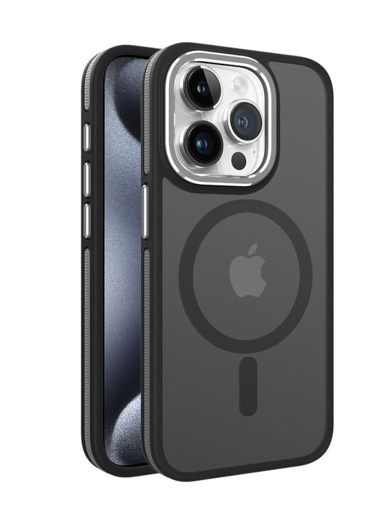 تيكي تنطبق على أبل اي فون 15 برو ماكس الغطاء الخلفي شبه شفاف magsafe ، مع كاميرا معدنية محدبة عدسة حامية - المستوى العسكري إسقاط الحماية ، ومكافحة بصمات الأصابع والأصفر - مات أسود - Image 1