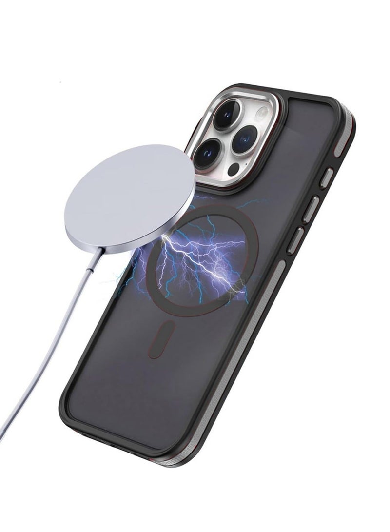 تيكي تنطبق على أبل اي فون 15 برو ماكس الغطاء الخلفي شبه شفاف magsafe ، مع كاميرا معدنية محدبة عدسة حامية - المستوى العسكري إسقاط الحماية ، ومكافحة بصمات الأصابع والأصفر - مات أسود - Image 2