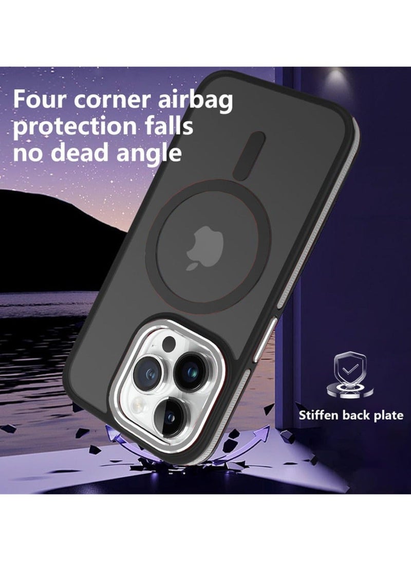 تيكي تنطبق على أبل اي فون 15 برو ماكس الغطاء الخلفي شبه شفاف magsafe ، مع كاميرا معدنية محدبة عدسة حامية - المستوى العسكري إسقاط الحماية ، ومكافحة بصمات الأصابع والأصفر - مات أسود - Image 3