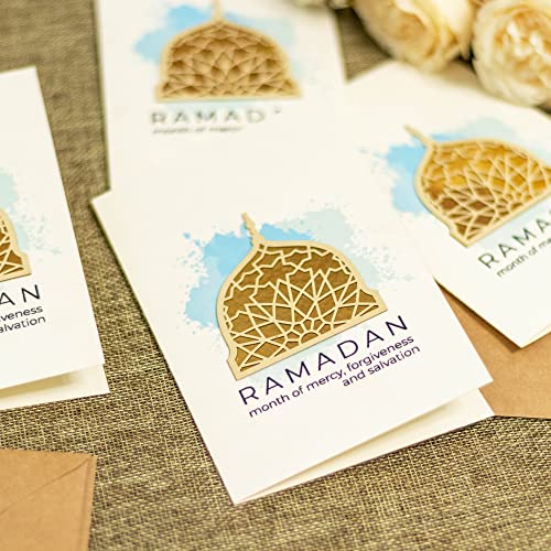 Confetti 6 Pcs Ramadan Kareem Greeting Cards with Envelopes Gift 3D Card with Envelopes Holders for Ramadan Eid Mubarak Greetings Supplies Eid Holiday Celebrations Decorations - Image 3