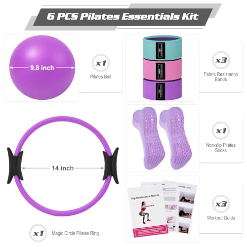 Muuruu Pilates Essentials Kit for Home Women Ring and Ball Set Pilates Equipment for Workouts 3 Resistance Bands Grip Socks 14 Inch Magic Circle Mini Exercise Ball Great Exercise Equipment - Image 3