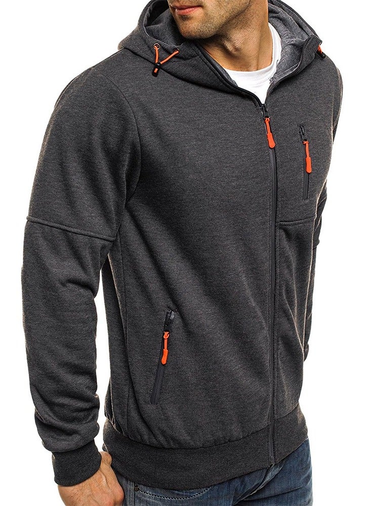 NIBEMINENT Solid Color Men's Hooded Jacket Casual Long Sleeve Hoodies With Zipper Gym Sports Hooded Coat For Spring Fall  - Image 2