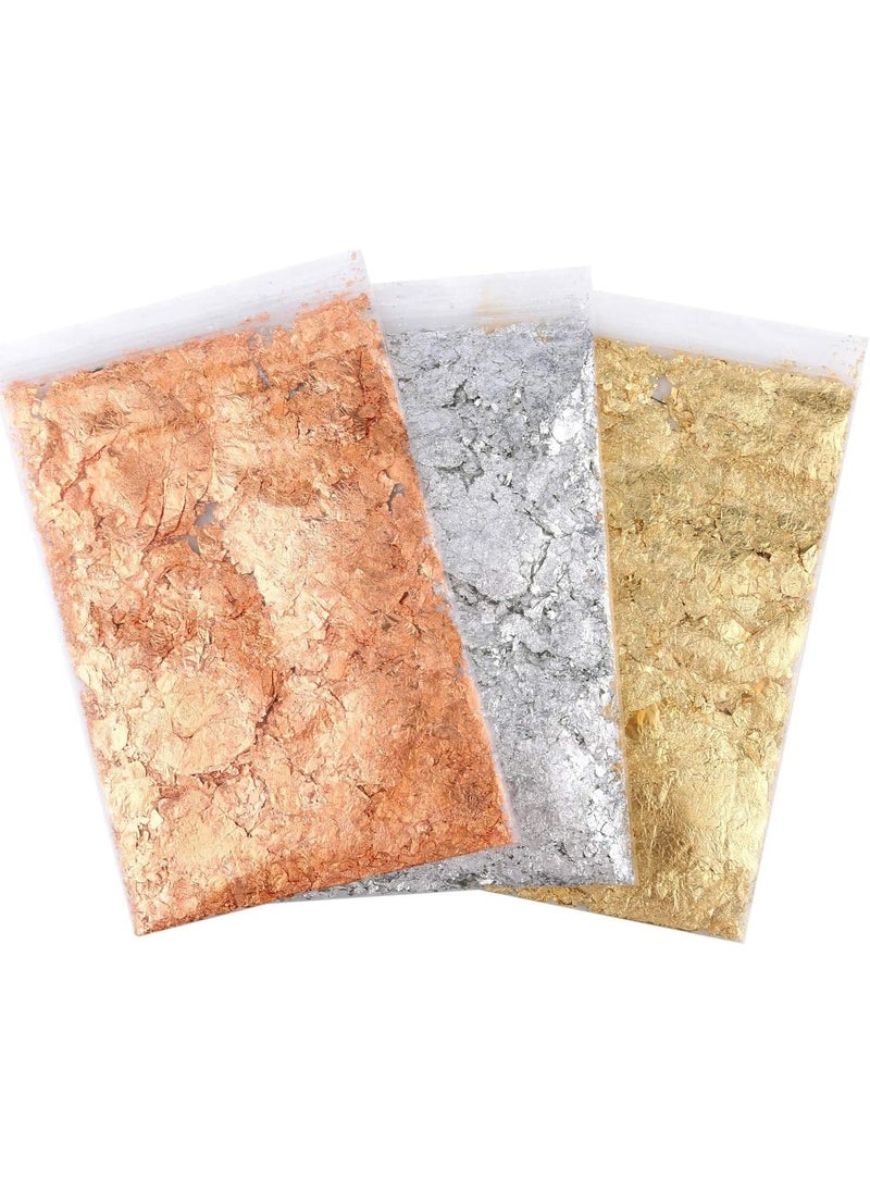 ASK VARK WALA ASK VARK WALA 3 Packs of Gold Leaf Gilding Flakes Imitation Gold Metallic Foil Flakes for Nail Arts Paintings DIY Crafts Resin ArtsGold Silver and Copper 3g for Each Pack 