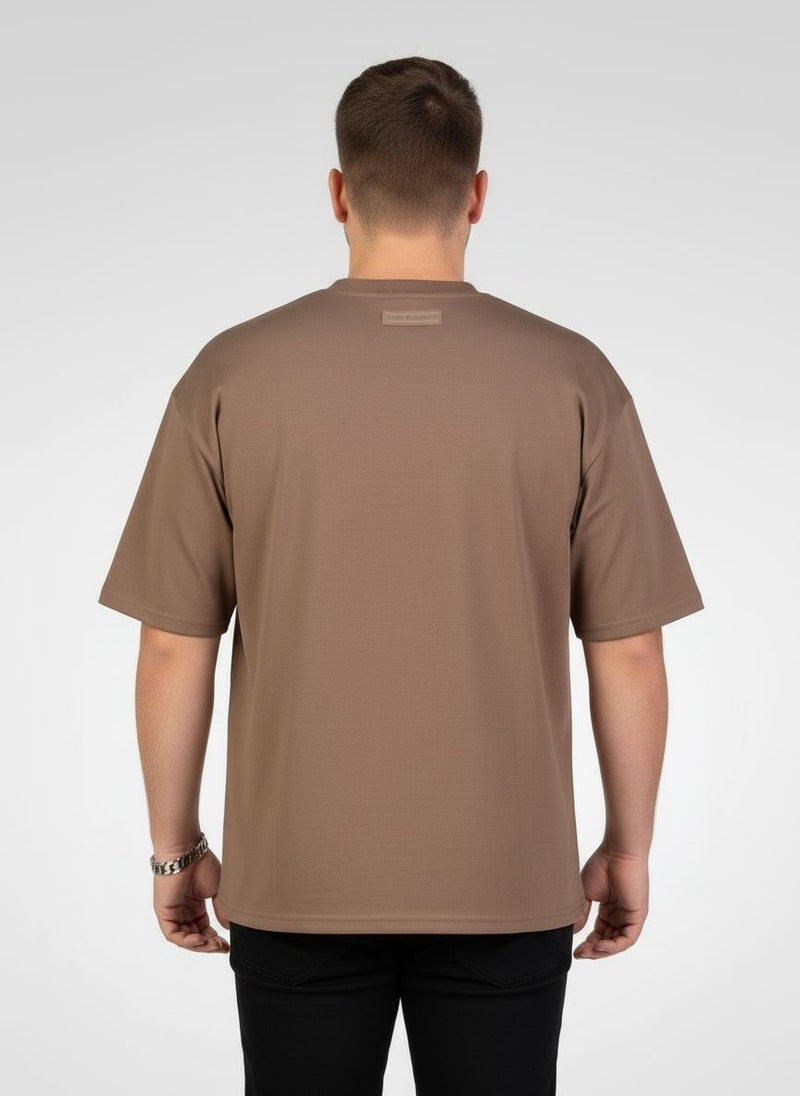 Core Elements Men Crew Neck Short Sleeve Brand Logo T-Shirt, Brown - Image 3