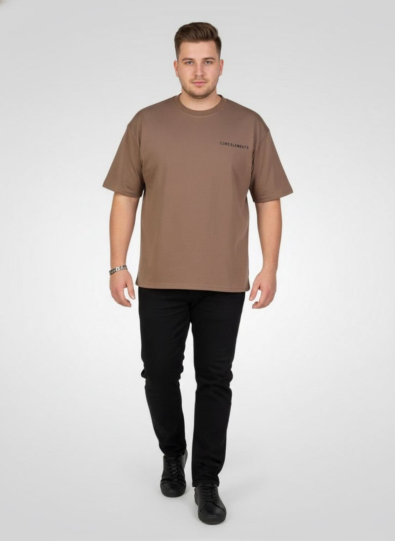 Core Elements Men Crew Neck Short Sleeve Brand Logo T-Shirt, Brown - Image 4