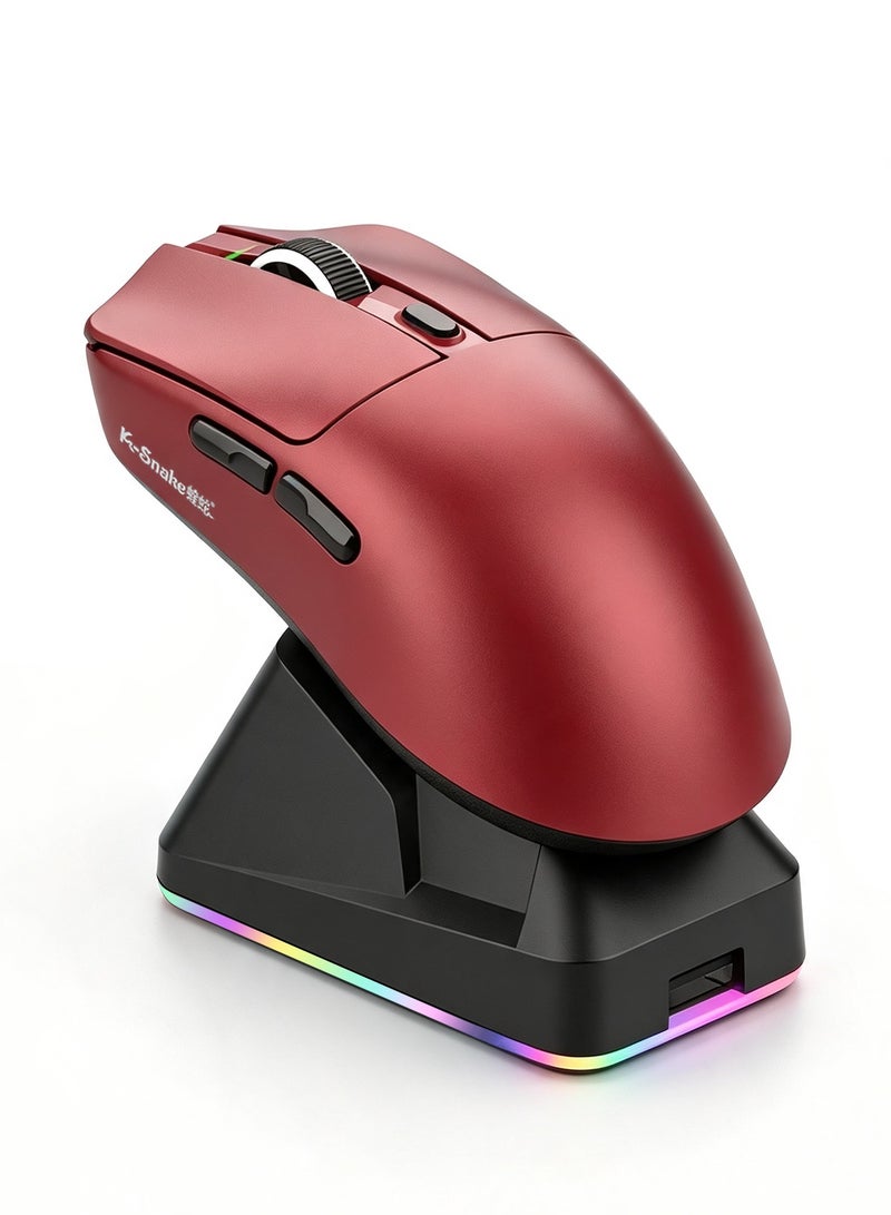K-Snake Triple-Mode Wireless Mouse PAW3311 12000DPI 1000Hz 63g Magnetic Dock Red - Image 1
