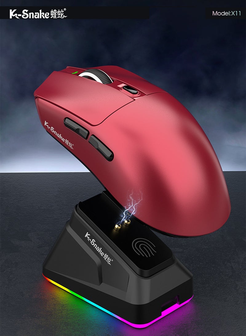 K-Snake Triple-Mode Wireless Mouse PAW3311 12000DPI 1000Hz 63g Magnetic Dock Red - Image 2