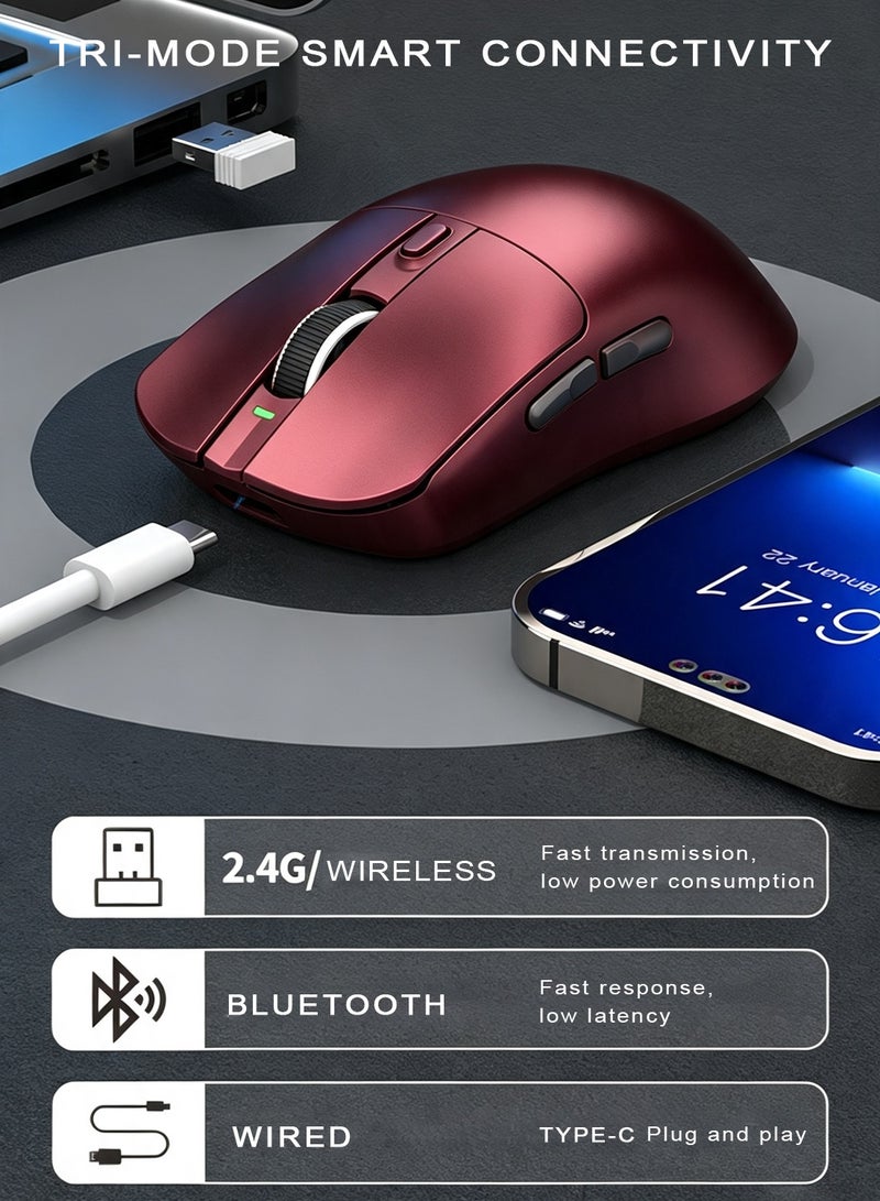 K-Snake Triple-Mode Wireless Mouse PAW3311 12000DPI 1000Hz 63g Magnetic Dock Red - Image 4