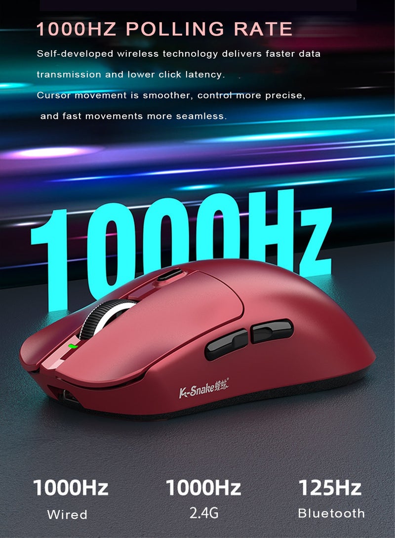 K-Snake Triple-Mode Wireless Mouse PAW3311 12000DPI 1000Hz 63g Magnetic Dock Red - Image 5