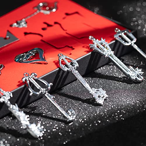 Xcoser قلادة مجموعة مفاتيح مملكة قلوب مفتاح السيف إكسسوارات كوسبلاي 13 قطعة فضية - Image 3