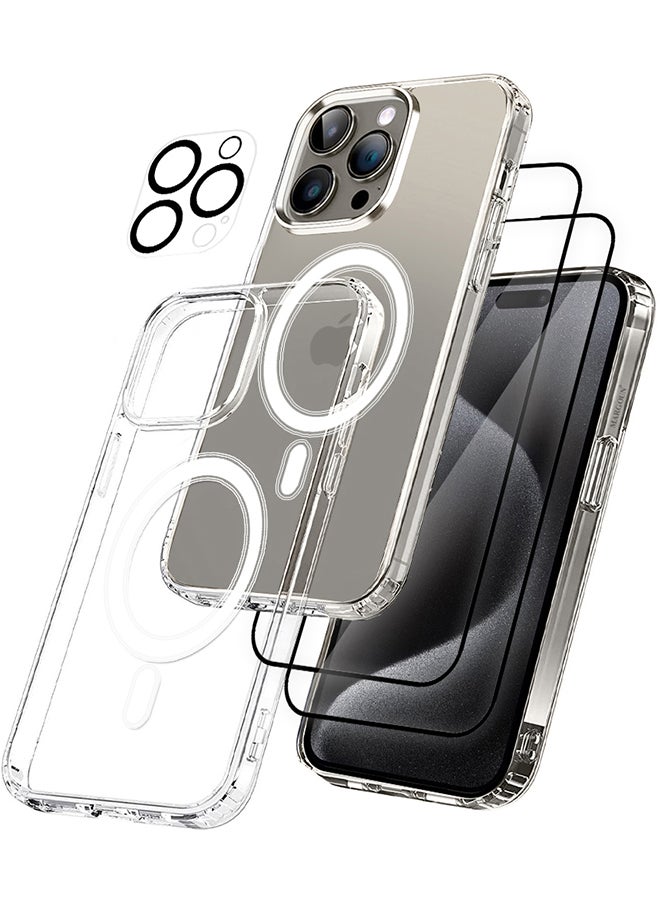 MARGOUN 4 Packs For iPhone 15 Pro Case And 2 Screen Protectors And Camera Lens Protector Transparent Case MagSafe Compatible With Built-In Magnets Ultra Durable With Military Grade Drop Protection Clear - Image 2