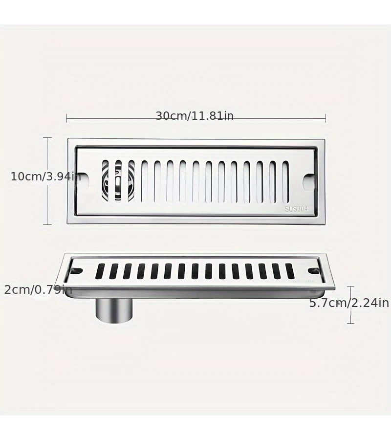 1pc 11.81inch Side Row Stainless Steel Thickened Large Displacement Bathroom Floor Drain Filter Odor Proof For Hotel Shower Room Engineering Bathroom Accessories - Image 3