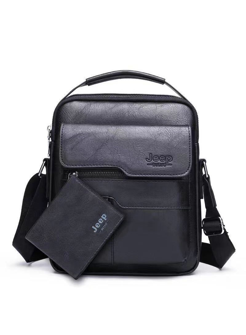 Jeep Buluo Shoulder Bag with Short Wallet for Men, Casual Messenger Bag, Waterproof Leather Crossbody Sling Bag, Adjustable Strap Crossbody Bag for Men's Travel Office (Black) - Image 2