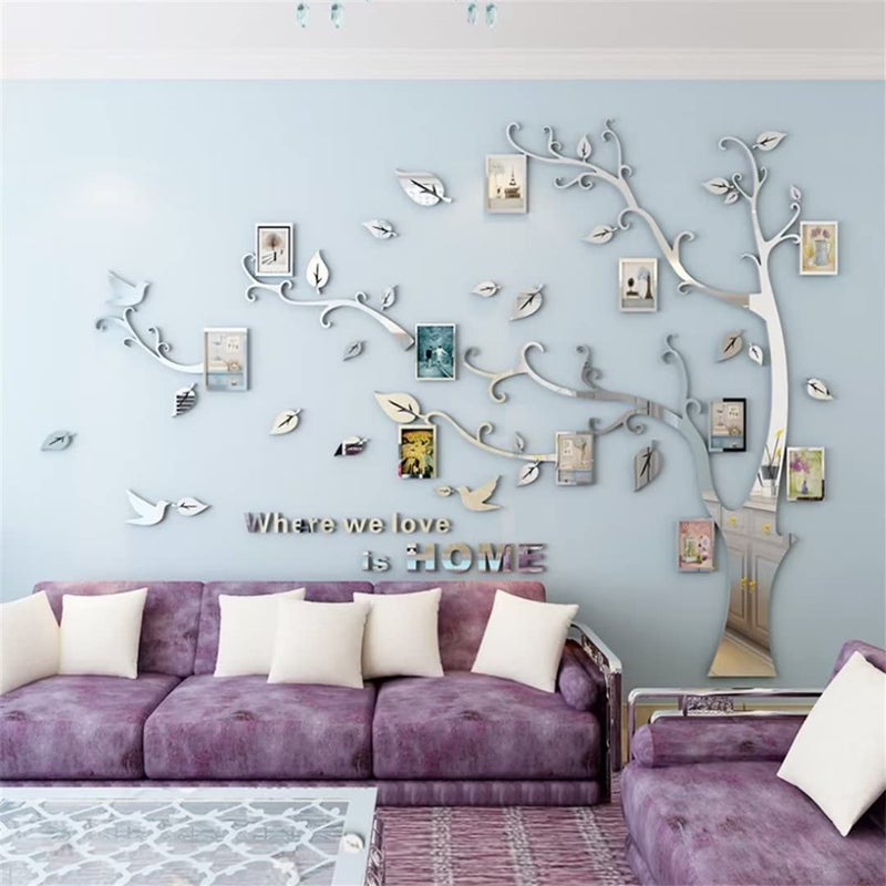 guangmu 3D Tree Wall Stickers - DIY Photo Frame Tree Wall Decal Family Photo Frame Sticker Murals Wall Decor Living Room Bedroom TV Background Home Decorations (S:54 * 39in Silver Left) - Image 1