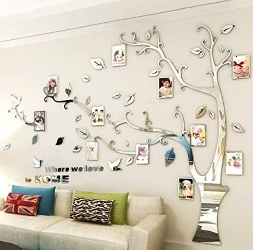 guangmu 3D Tree Wall Stickers - DIY Photo Frame Tree Wall Decal Family Photo Frame Sticker Murals Wall Decor Living Room Bedroom TV Background Home Decorations (S:54 * 39in Silver Left) - Image 3